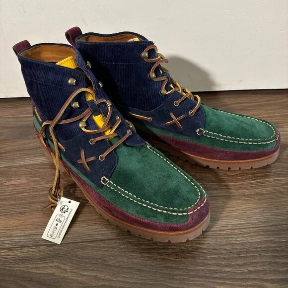 Mens 15 D Polo Country Ralph Lauren Ranger Suede Boots Colorblock Green Blue - Picture 3 of 9
